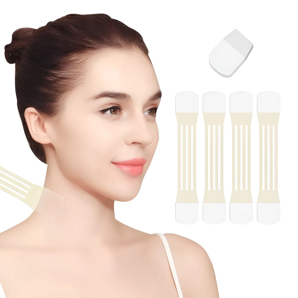 V27 neck pattern sling firming tape set with skin-coloured adhesive and 20 replacement patches