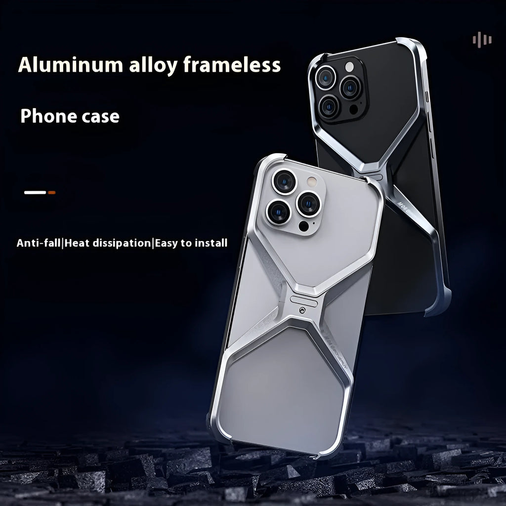 Aluminium alloy hollow phone case for Apple iPhone, frameless heat dissipation, Gray colour