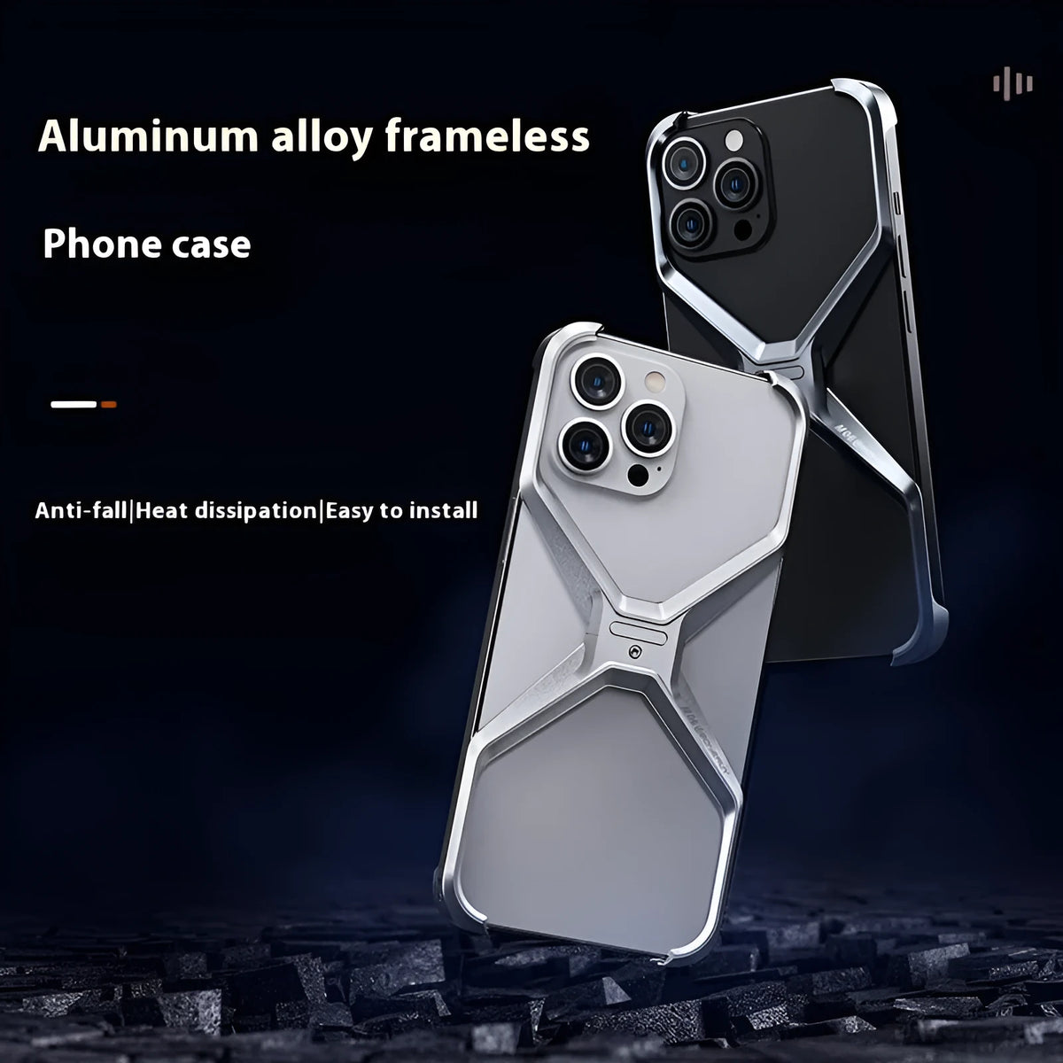 Aluminium alloy hollow phone case for Apple iPhone, frameless heat dissipation, Gray colour