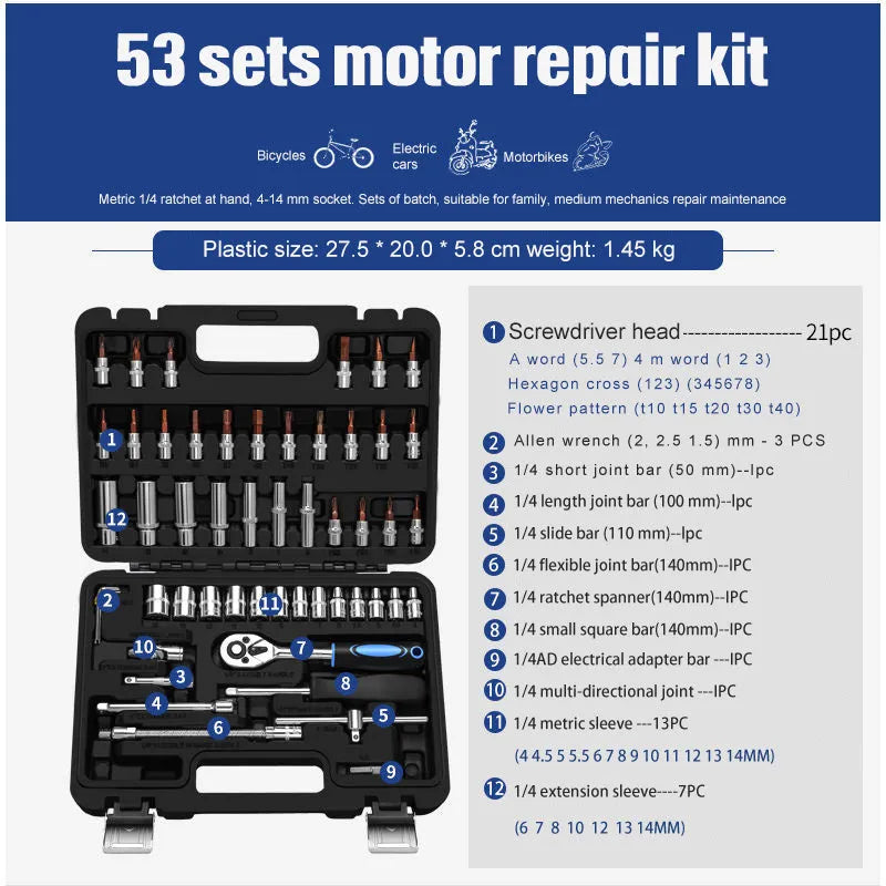 Cr-V steel socket ratchet wrench set with multiple size options for home and auto repair