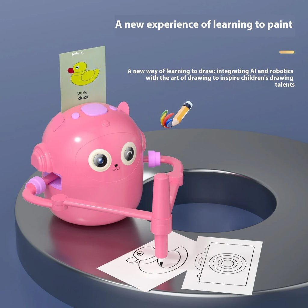 Early education automatic painting robot in Lake Blue with drawing cards and coloured pens