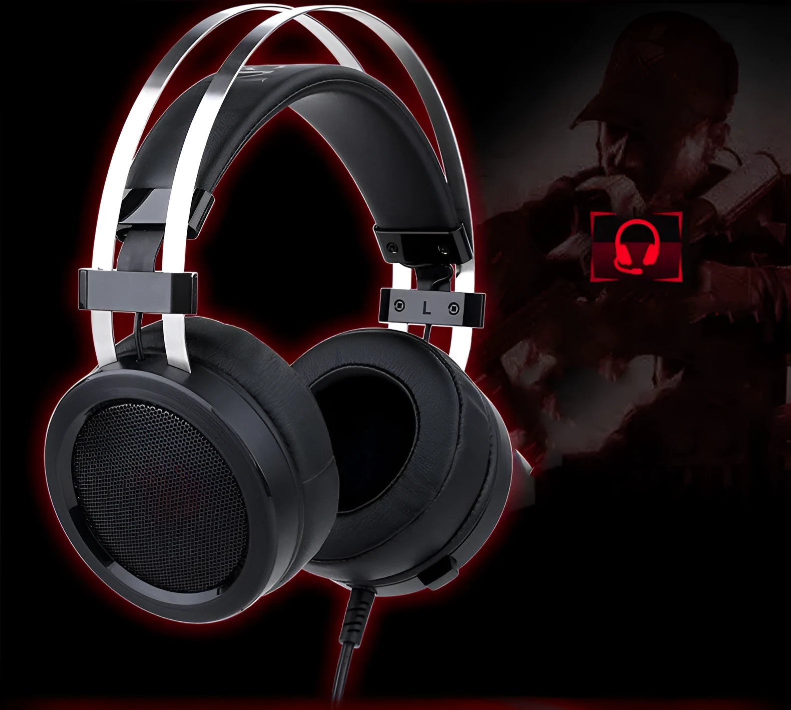 Black wired computer gaming headset with over-ear design and 3.5mm audio connector