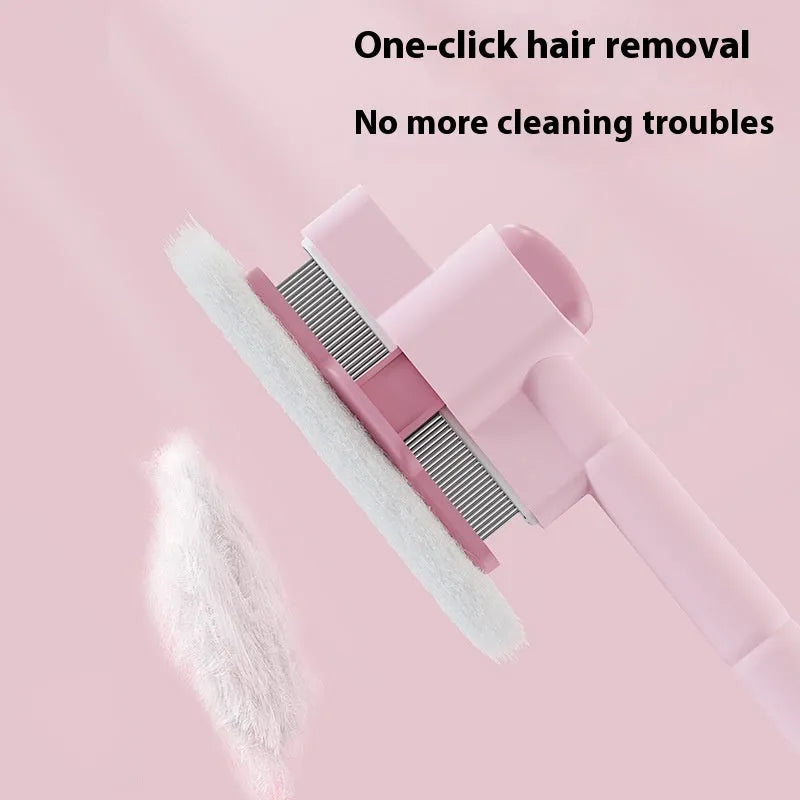 Pet flea removal comb with dense gear teeth in pink ABS plastic and stainless steel