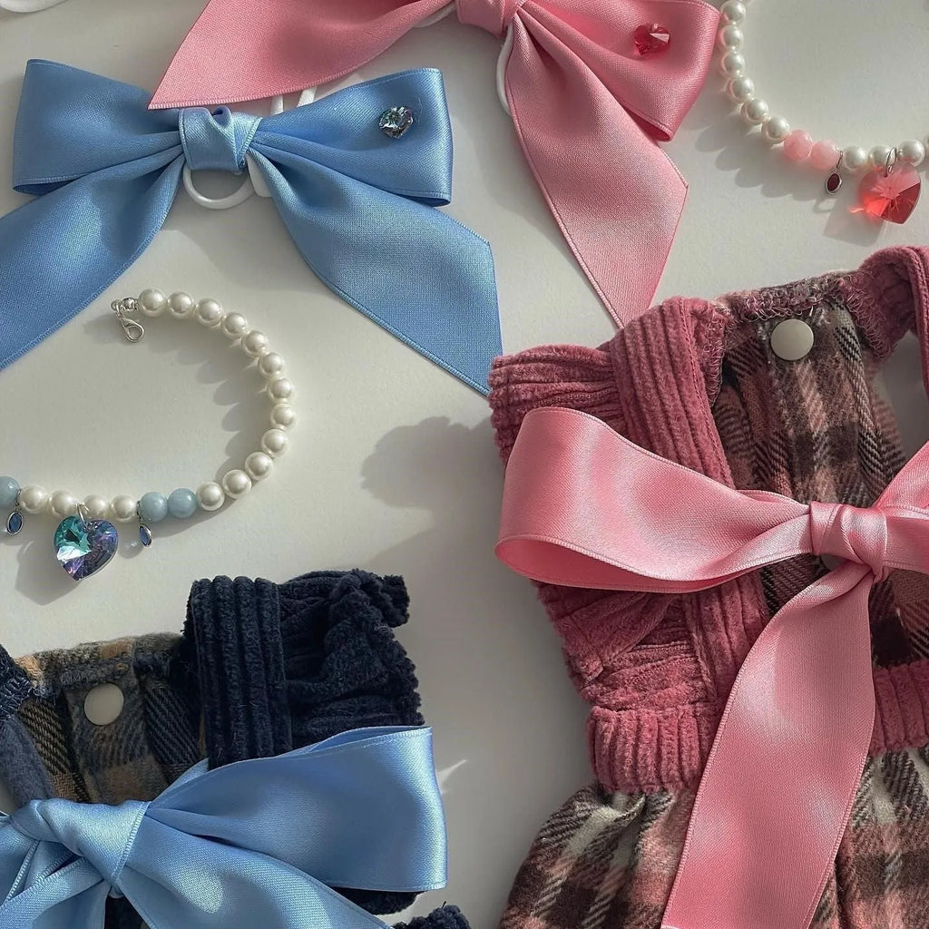 Adjustable dog hair band headdress with princess style bow on polyester cotton ribbon