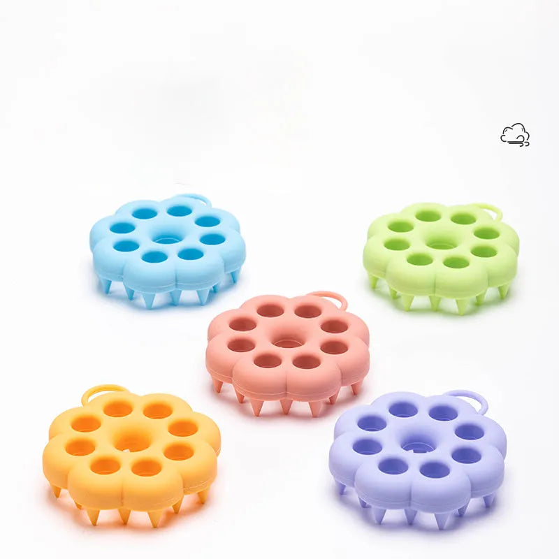 Silicone pet hair care brush for dogs and cats in blue colour, dual use dry and wet grooming tool