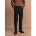 Men's straight-leg polyester pants in black with draped business casual design