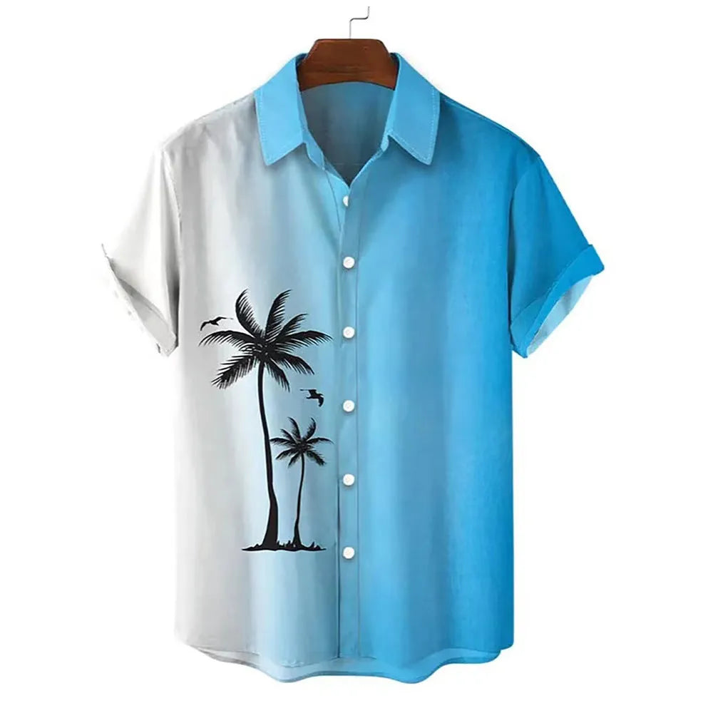 Men's short sleeve Hawaiian shirt with 3D printed pattern in regular fit cardigan style