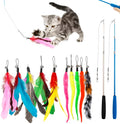 Cat teasing pole set showing two handheld rods with feather attachments and replacement heads
