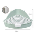 Triangle plastic rabbit litter box in blue with low front entry for small pets