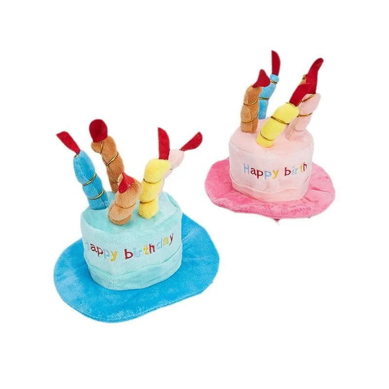 Blue dog birthday hat with elastic chin strap for pet party celebrations