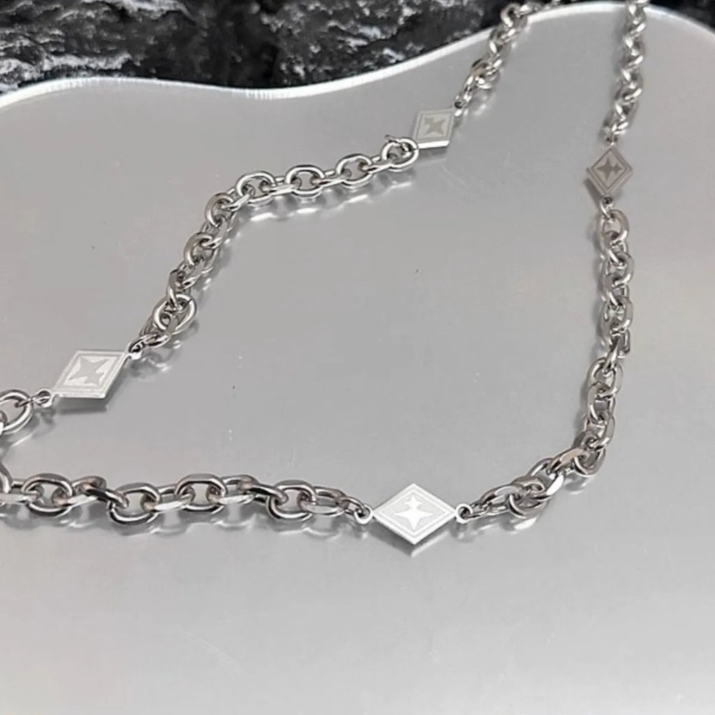 Men's hip hop diamond sweater chain in titanium steel with electroplated finish and Cuban link chain