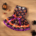 Halloween dog skirt with colourful pumpkin print, double-layer design, shown on a dog