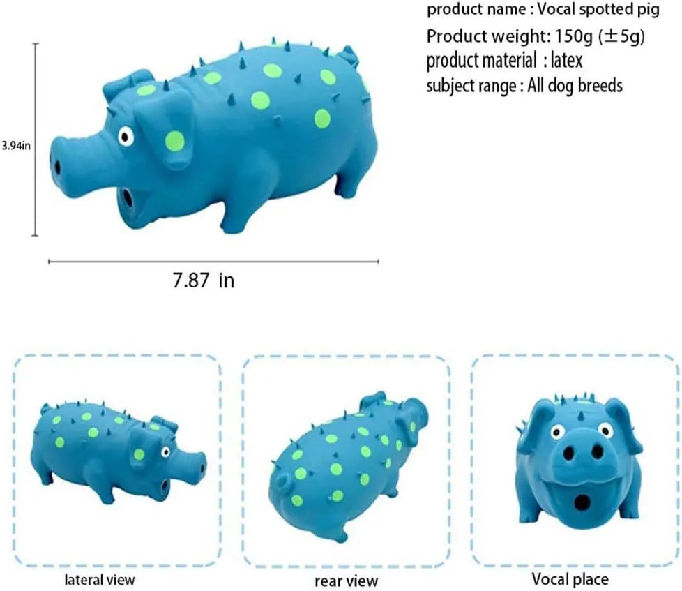 Pig-shaped latex dog chew toy with squeaker in assorted colours