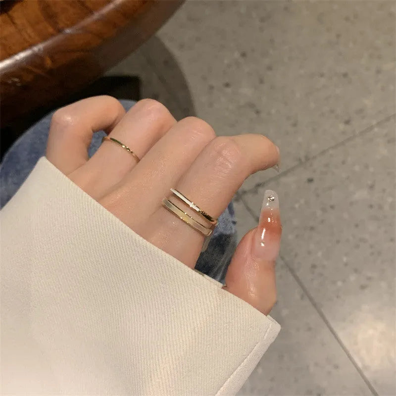 Women's Fritillaria double plain ring in PD J775 gold colour – geometric copper ring with electroplated finish