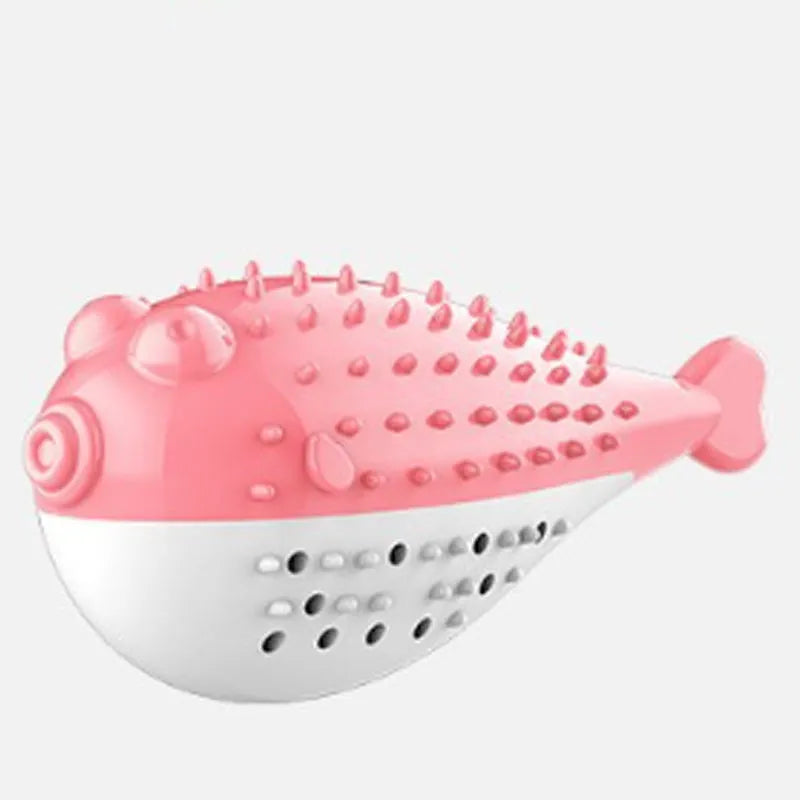 Silicone fish chew toy for cats in blue, green, pink or yellow colour options