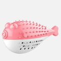 Silicone fish chew toy for cats in blue, green, pink or yellow colour options