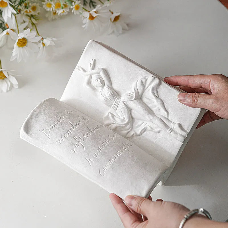 Ceramic book stand with hand-painted design for desk organisation