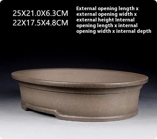 Handmade antique oval purple sand ceramic bonsai pot for succulents.