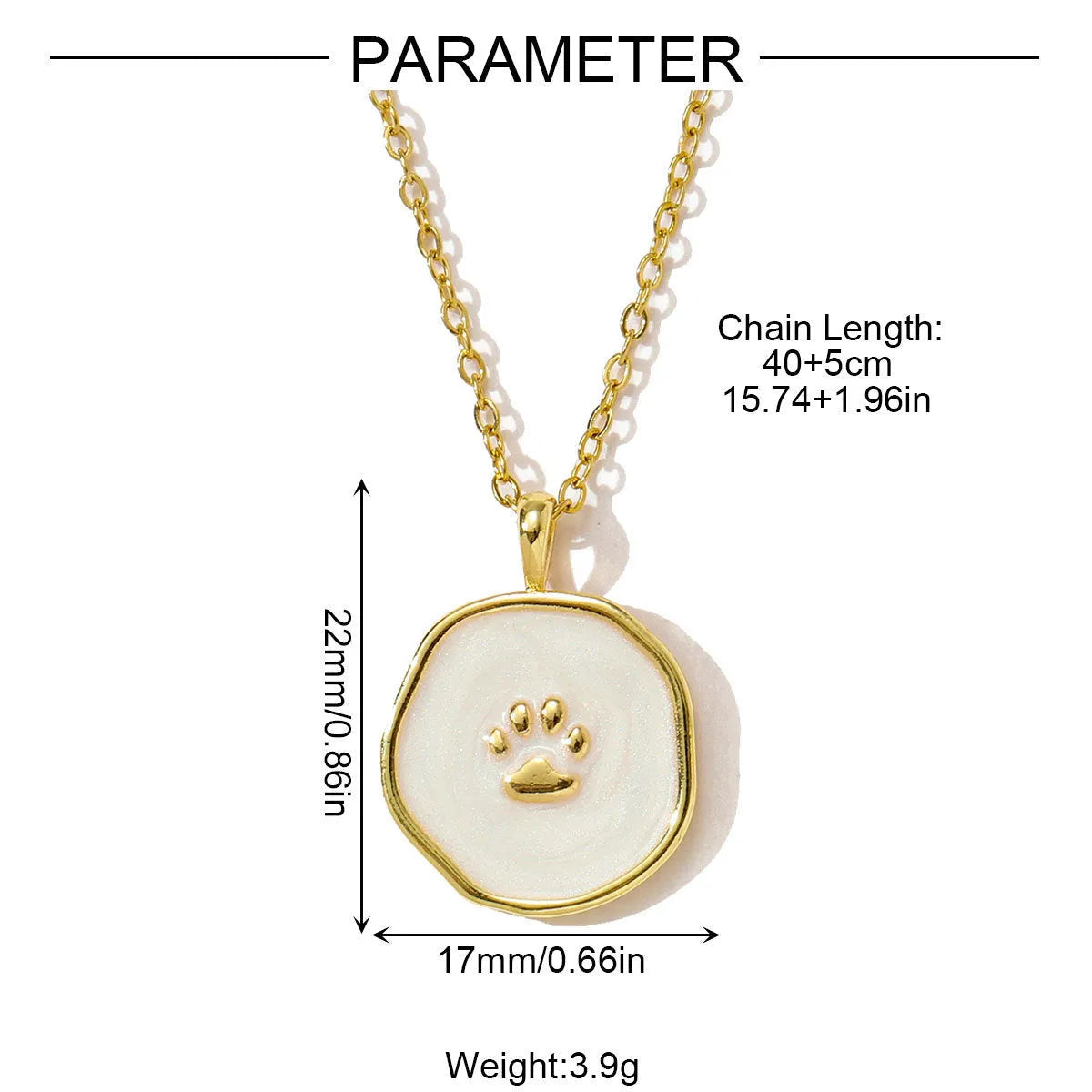 18K gold plated drop oil cat's paw dog's paw pendant necklace on adjustable stainless steel chain