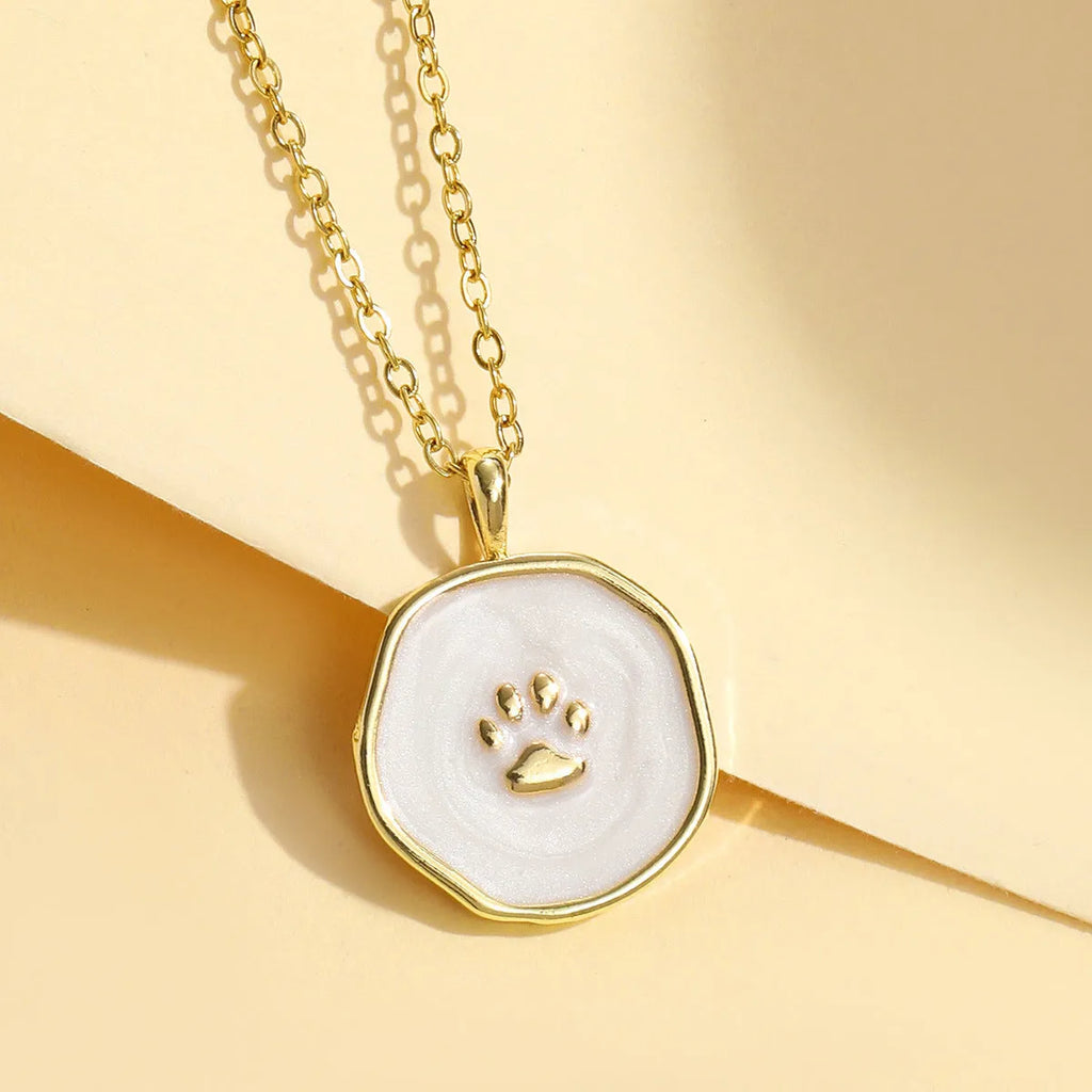 18K gold plated drop oil cat's paw dog's paw pendant necklace on adjustable stainless steel chain