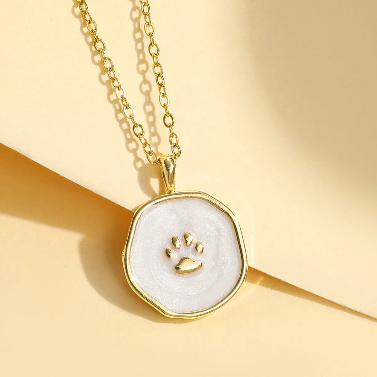 18K gold plated drop oil cat's paw dog's paw pendant necklace on adjustable stainless steel chain