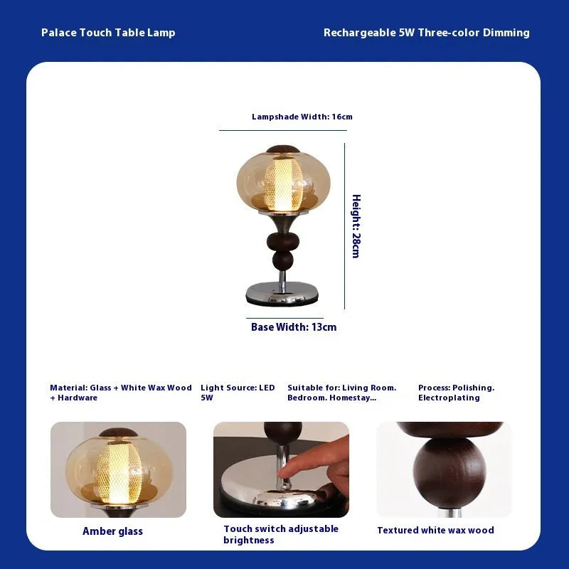 Solid wood palace style desk lamp with touch switch for dimming and colour changing