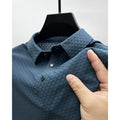 Men's waffle ice silk short sleeve polo T-shirt in Navy, wrinkle-free fabric, collar design, available in sizes M to 4XL.