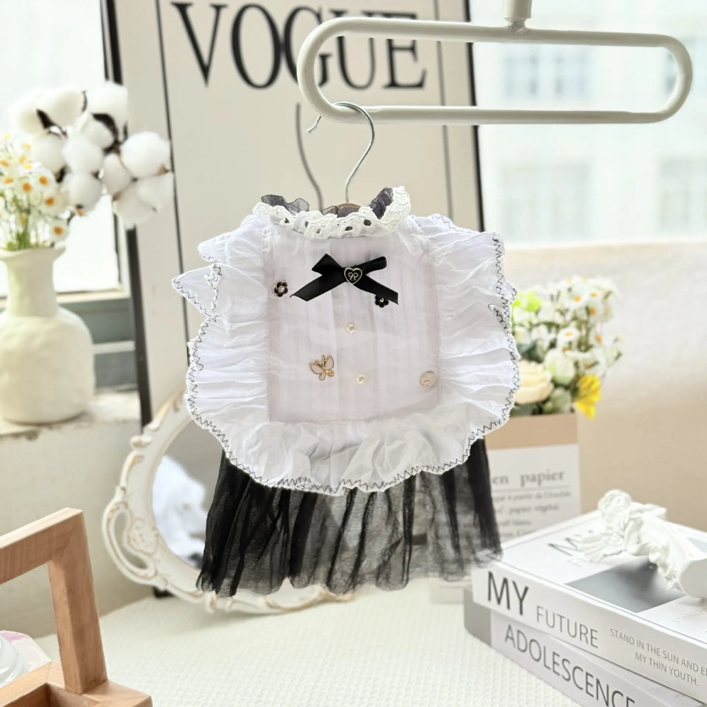 White yarn waltz gauze princess style dog skirt with polyester construction on small dog