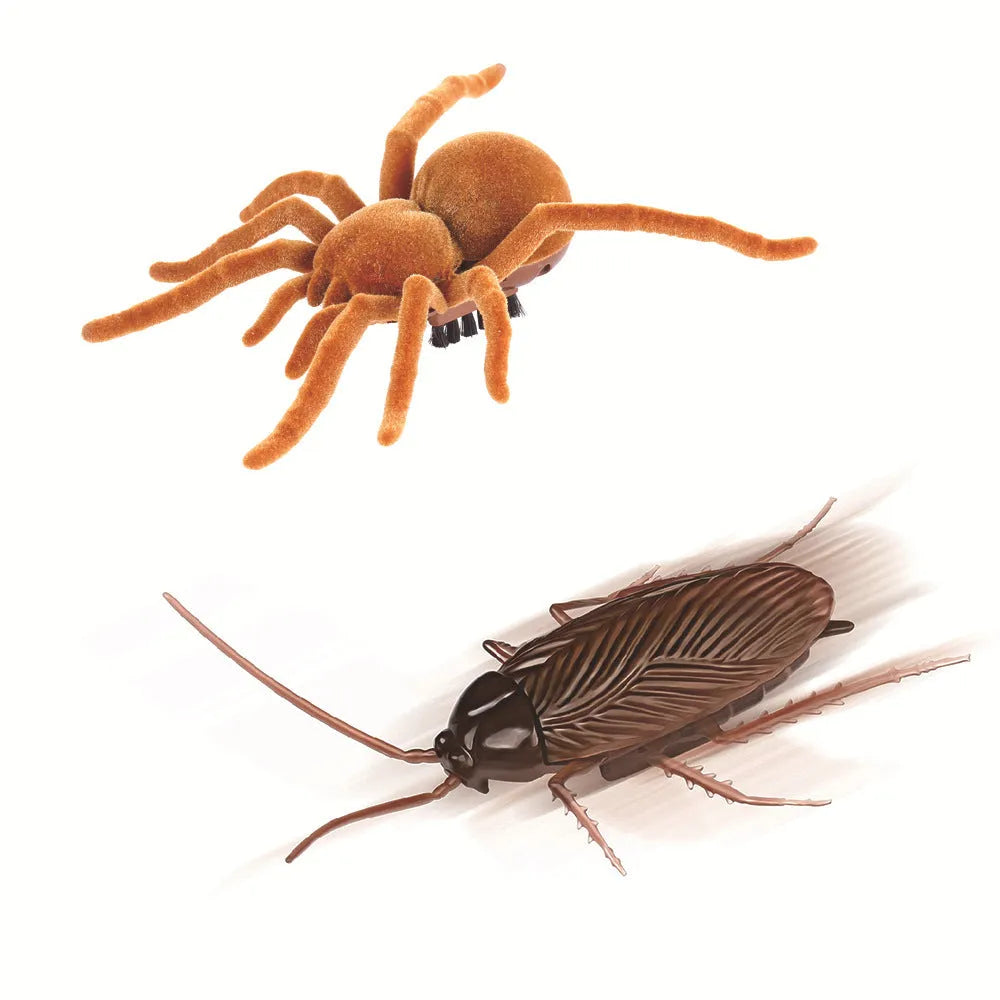 Vibration walking pet toy with cockroach, tarantula, mouse, and dragonfly designs on 11x5cm plastic base