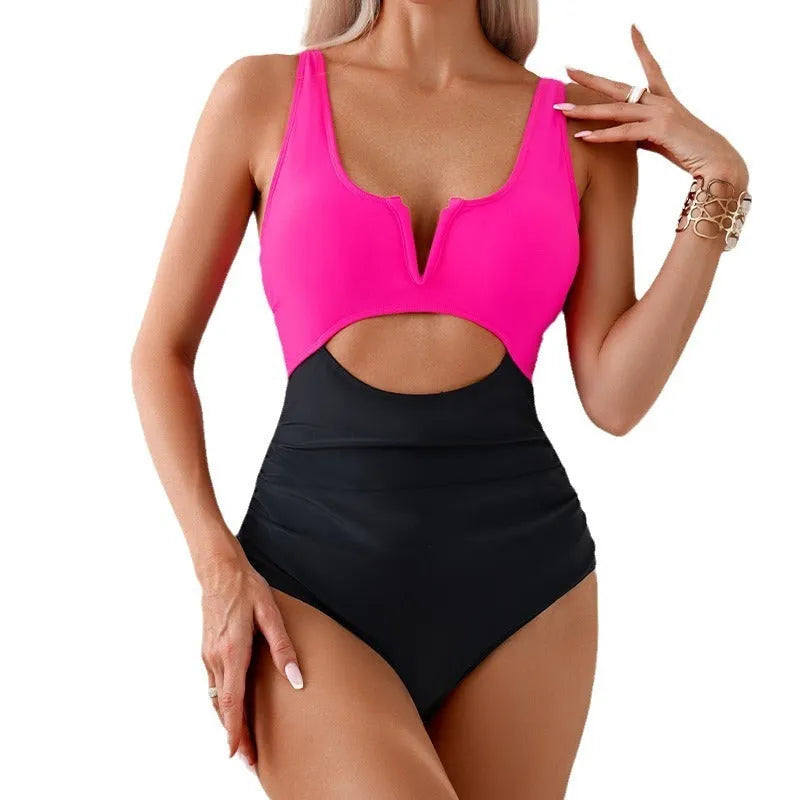 Women's one-piece swimsuit in contrasting colours with nylon fabric and multiple size options