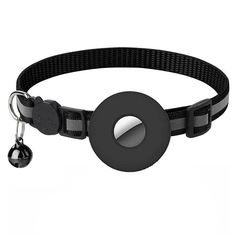 Reflective nylon Airtag collar with bell and safety buckle, adjustable 22-35 cm for cats and small dogs