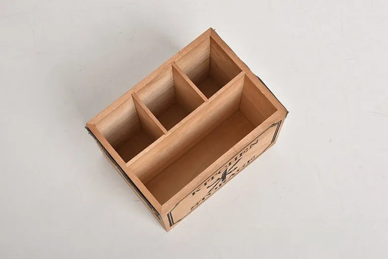 Wooden kitchen storage box with internal dividers for organising knives, forks and chopsticks