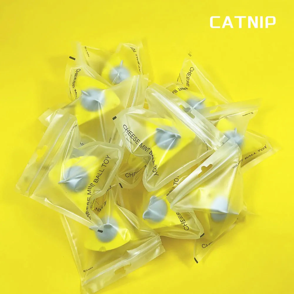 Yellow catnip toy balls with natural silvervine and cheese flavour for cat teeth cleaning