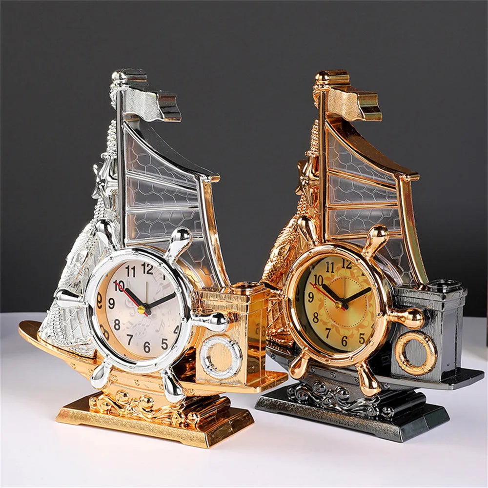 Gold or silver plastic bedroom alarm clock with creative decor design