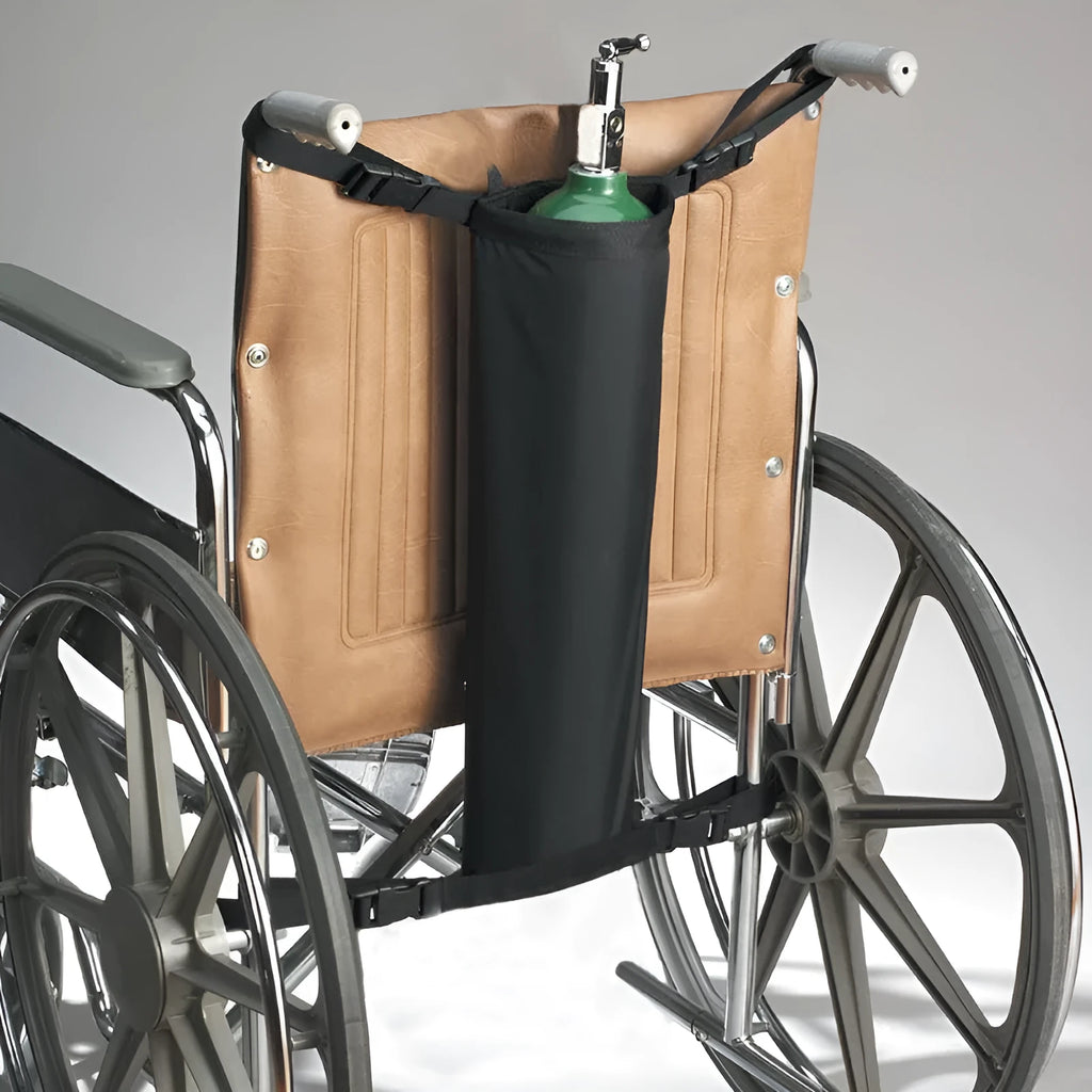 Black cylindrical wheelchair oxygen cylinder pannier bag with 600D Oxford cloth construction