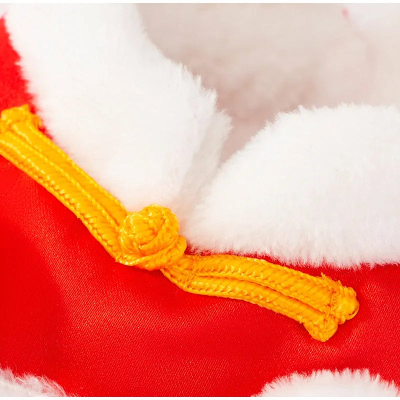 Lion dance pet costume cotton-padded red dog and cat warm clothing with tassels