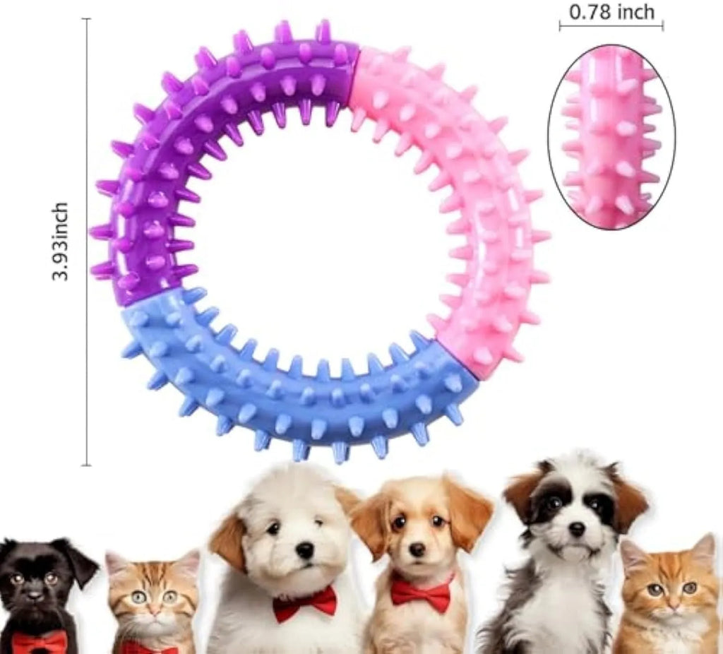 Rubber dog chew toy ring in blue for teething puppies, 10cm diameter
