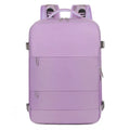 Purple large-capacity travel backpack with multiple compartments and air-pillow shoulder straps.