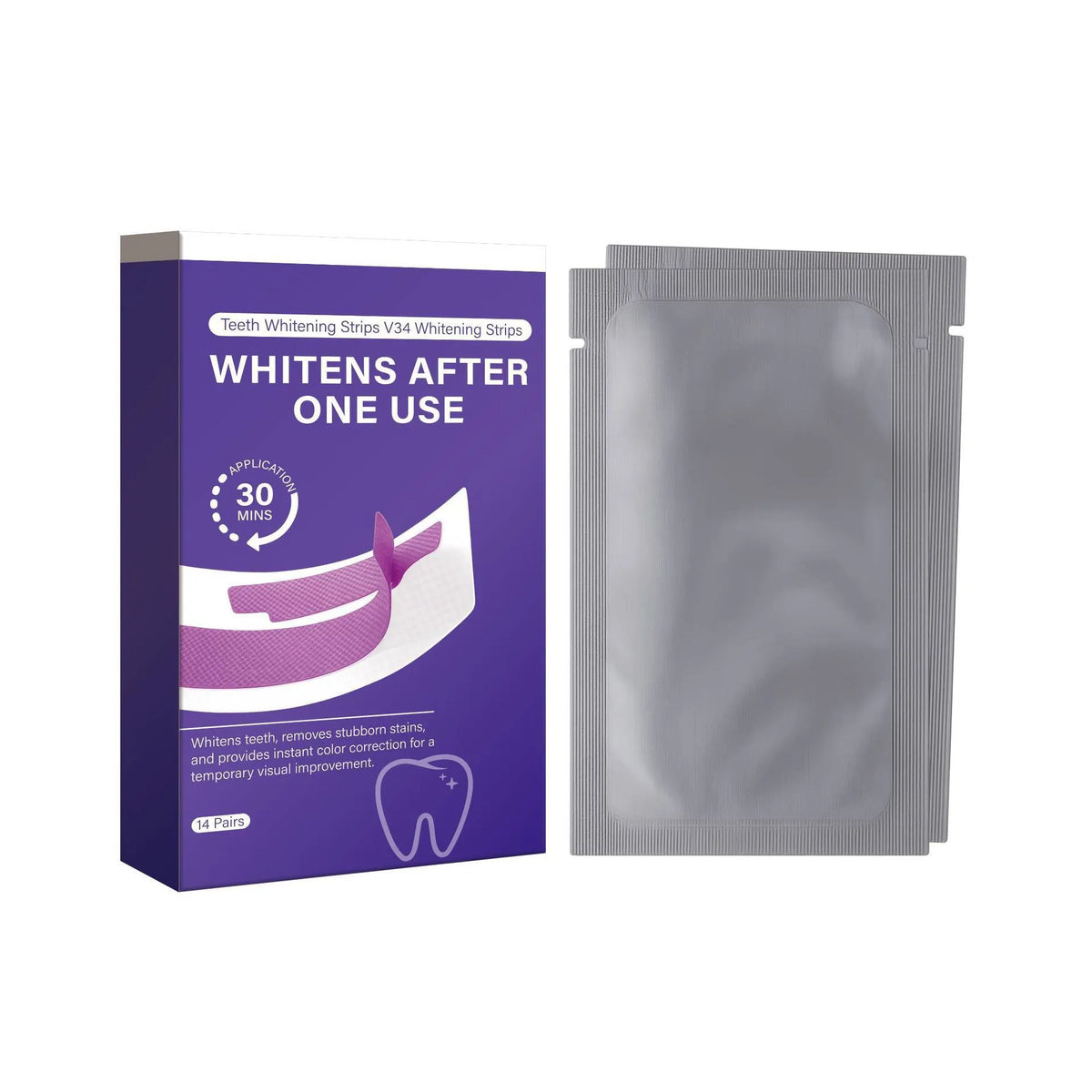 V34 White teeth whitening strips pack with 14 dental patches for at-home stain removal