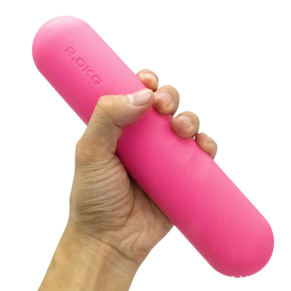 Hand-drawn dumbbell stick with silicone edging in various colours and weight options.