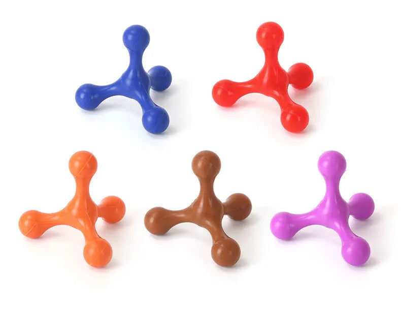 Blue silicone chew toy for dogs with three legs, shown next to a measuring tape displaying 9.5cm length.