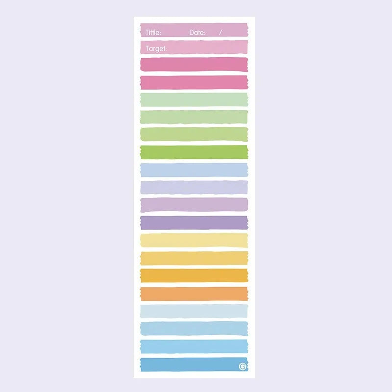 Cartoon colour-striped student notepad in plastic box, A5 size 90x248 mm, blue pink purple yellow designs