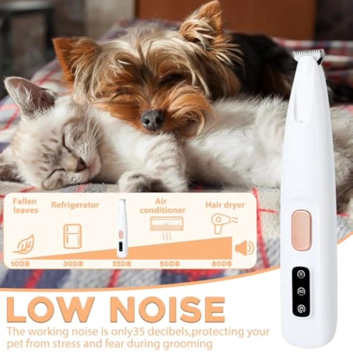White electric dog paw trimmer with LED light showing compact 17.7cm design