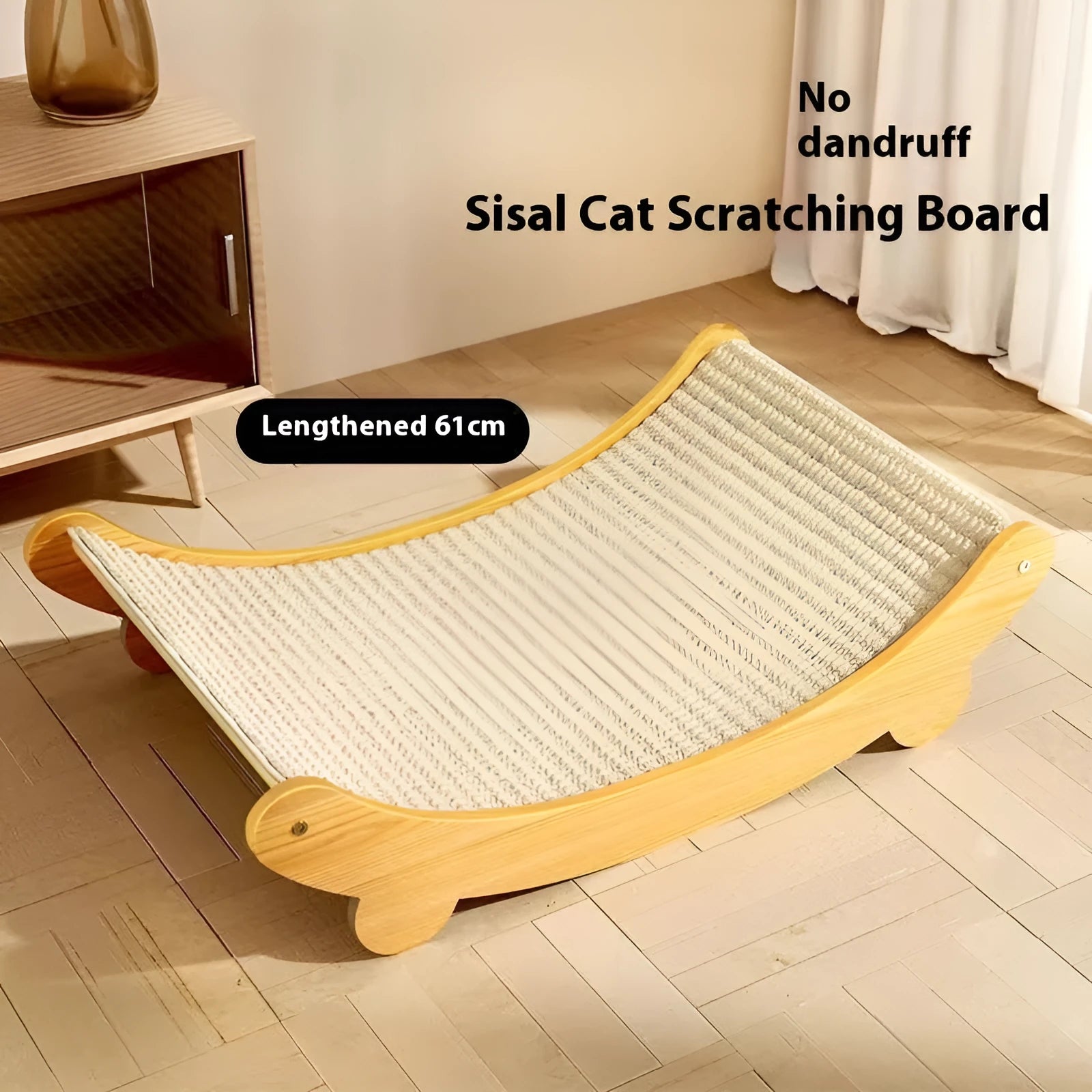 A large and a small sisal blanket cat scratch board with a neutral pastoral design.