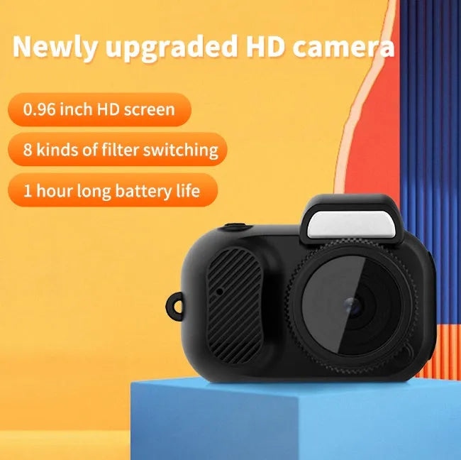 Black Y3000 HD sports camera with small display screen, shown with a memory card.