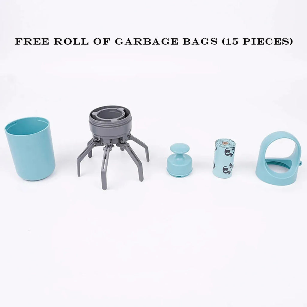 Blue ABS plastic pet pooper scooper with claw design and built-in bag dispenser