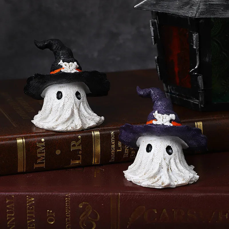 Resin wizard hat Halloween ornament in black and purple colours for festive decoration