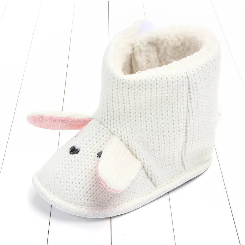 Baby wool warm cotton high-top shoes with Velcro fastening, white, available in sizes 11.5cm to 13.5cm