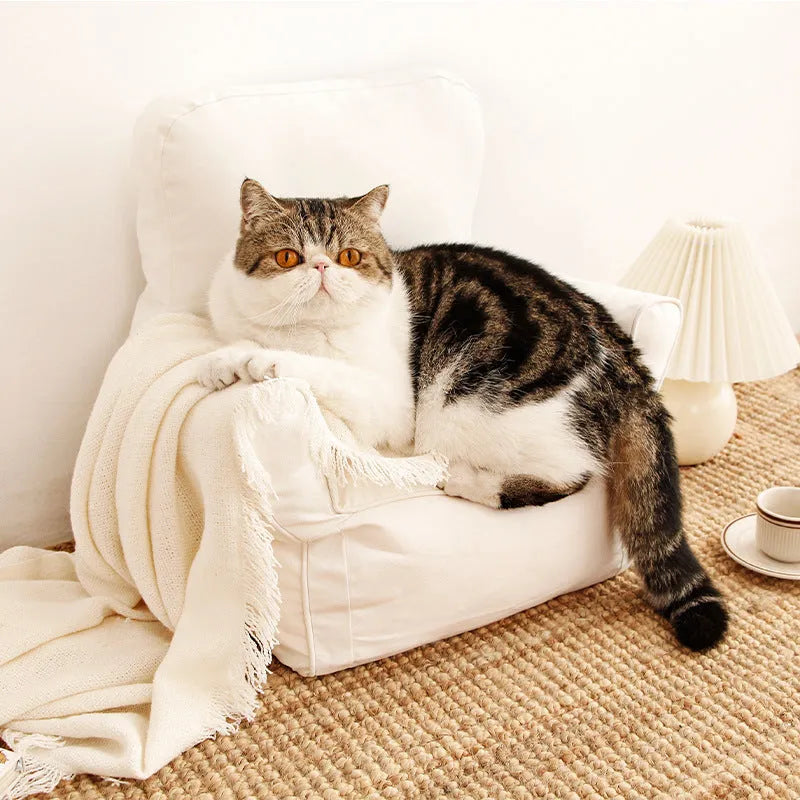 Nordic plaid cat pet bed in blue with cloth surface and 47x35cm size