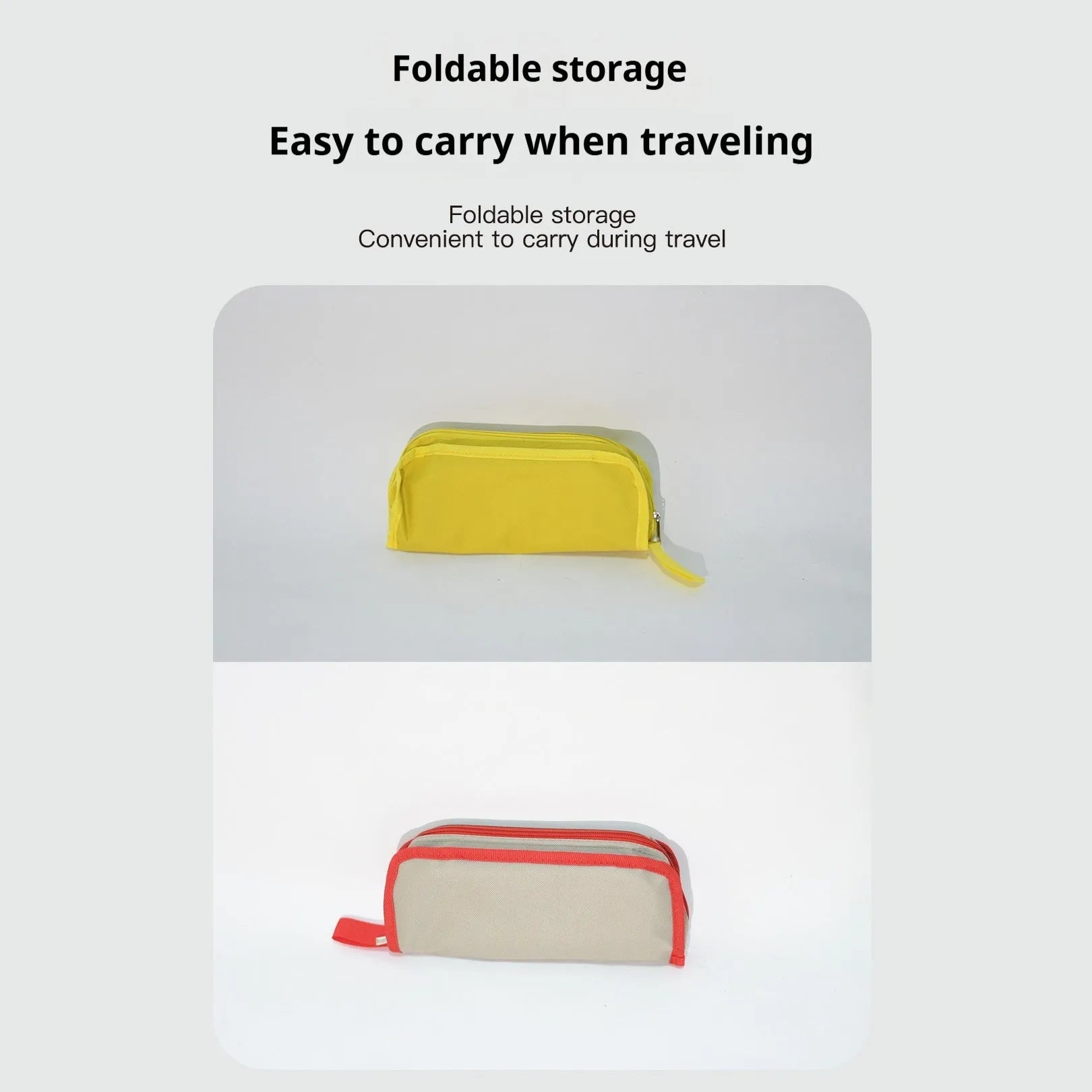 Foldable outdoor camp stool in Oxford cloth, shown in a khaki colour, compactly folded with carry handle.